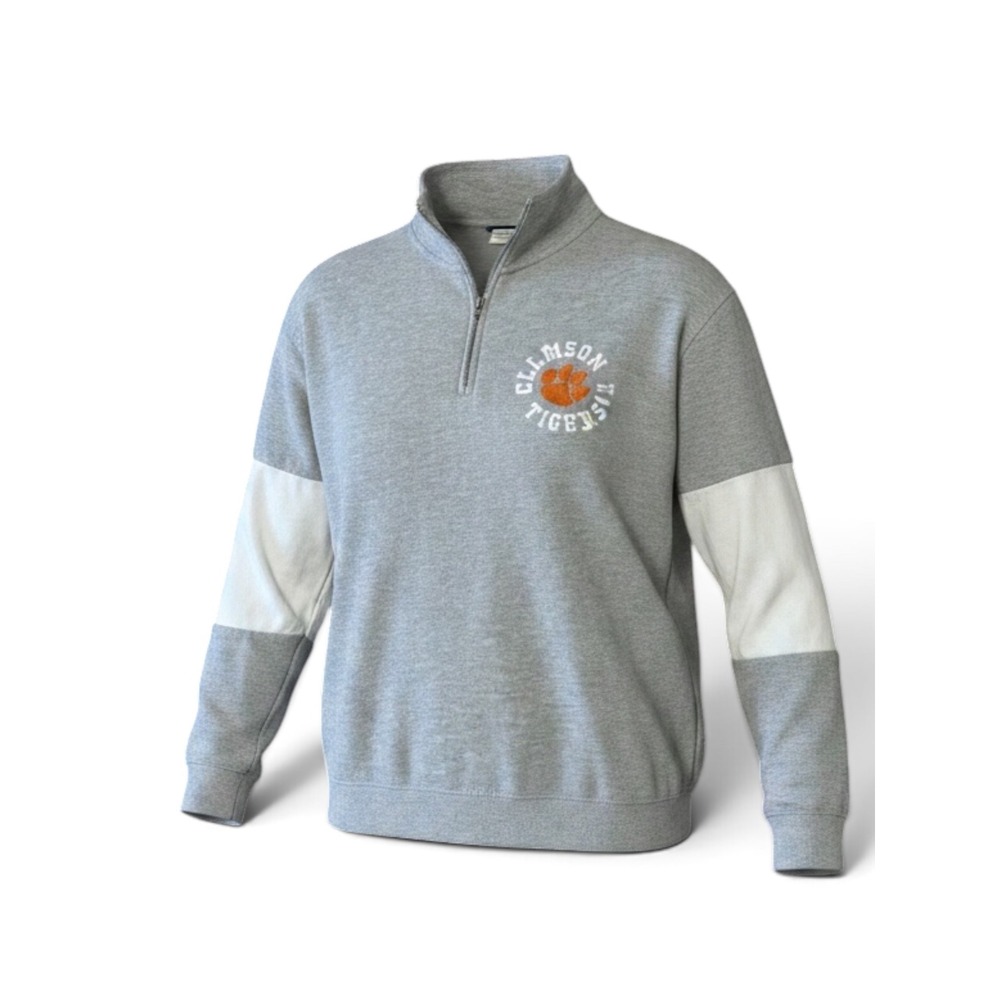 Old Varsity Brand Clemson Tigers Quarter Zip Mock Gray Sweatshirt Womens Large